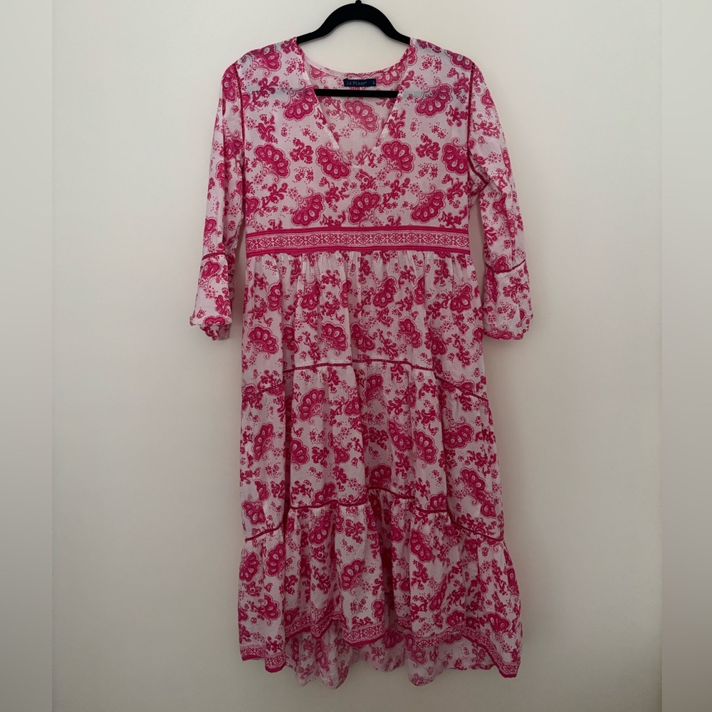 La Plage Pink Paisley Tiered Midi Dress